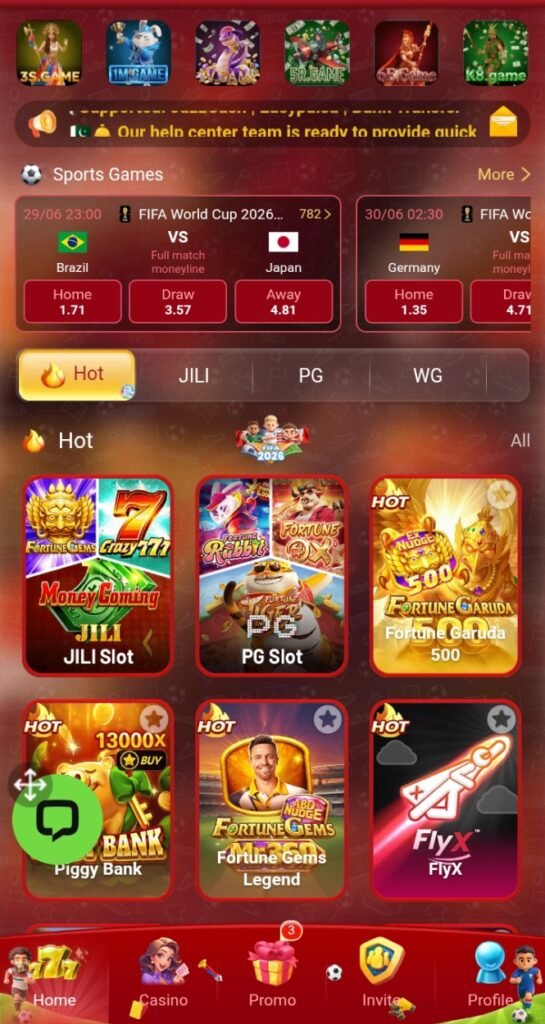 7c game - home screen showing all the games.